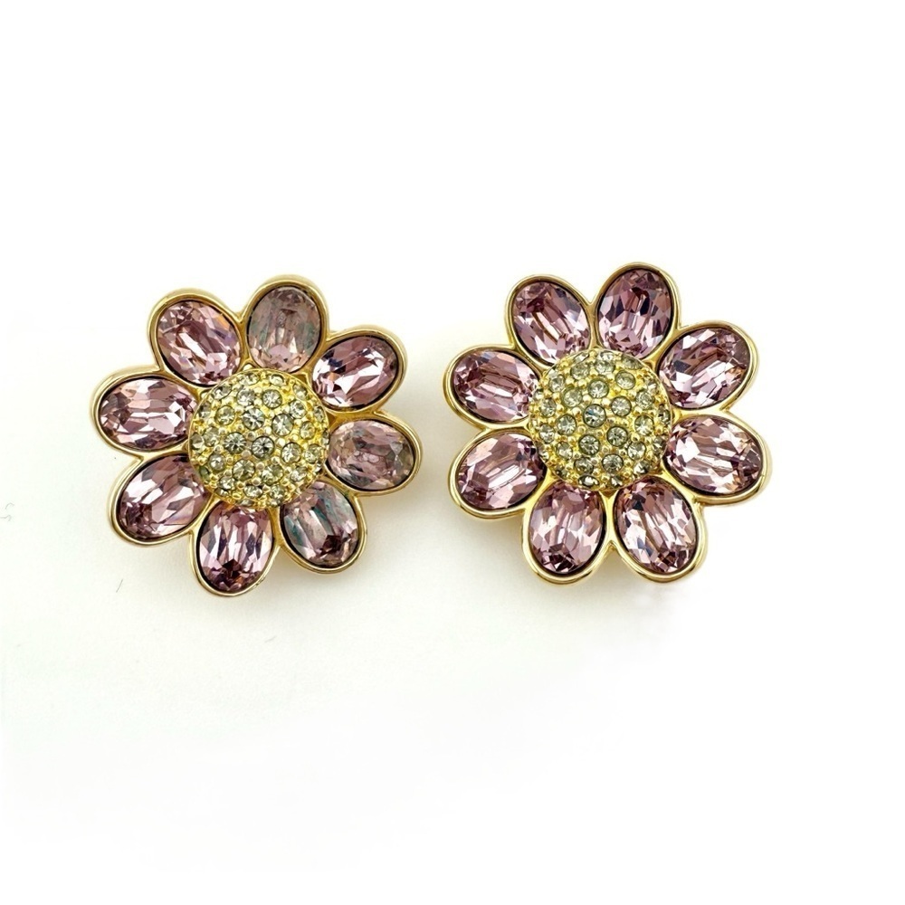 Swarovski Pink Floral Crystal Earrings VTG